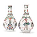 A pair of famille verte bottle vases, Kangxi period (1662-1722) 