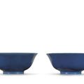 A pair of blue-glazed bowls, Qianlong seal marks and period (1736-1795)