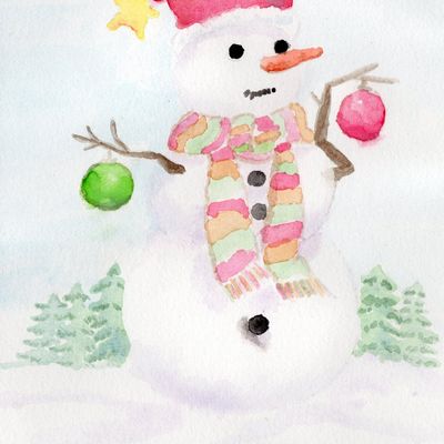 Aquarelle "Le bonhomme de neige"