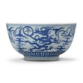 A blue and white 'dragon' bowl. Jiajing mark and period. 