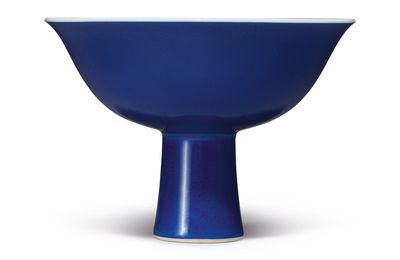 A fine blue-glazed stembowl, Yongzheng mark and period (1723-1735)