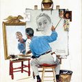 A painting: Triple self-portrait by N. Rockwell.