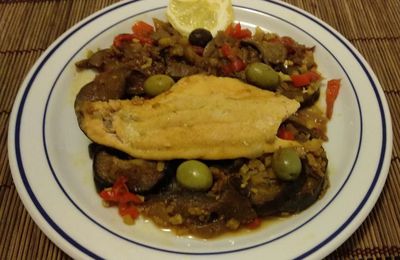 Tajine de truite de mer aux aubergines