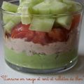 "Verrine en rouge et vert et rillettes de thon"